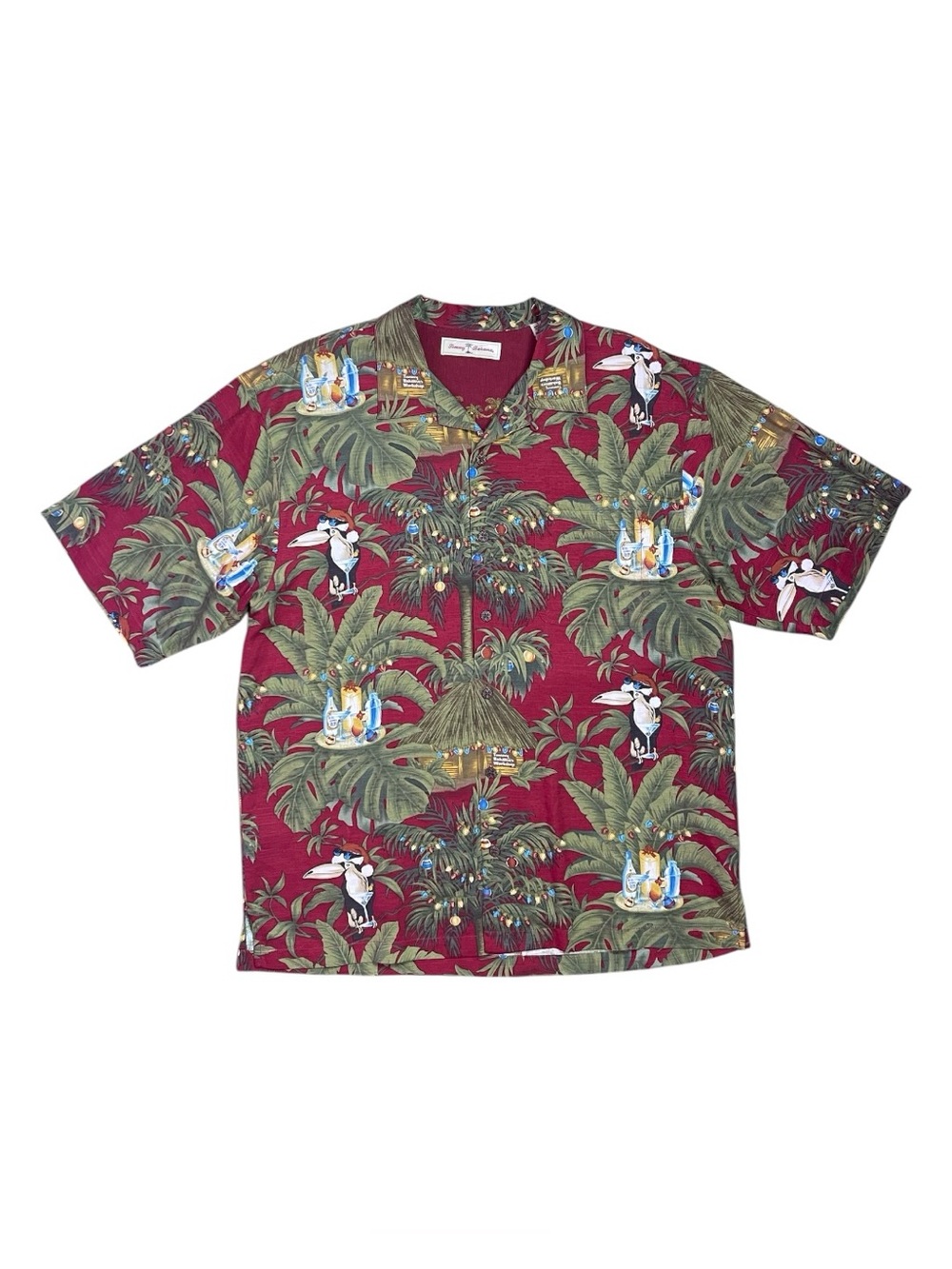 Tommy Bahama Tropical Christmas Silk Shirt Men’s Large Red Holiday Toucan